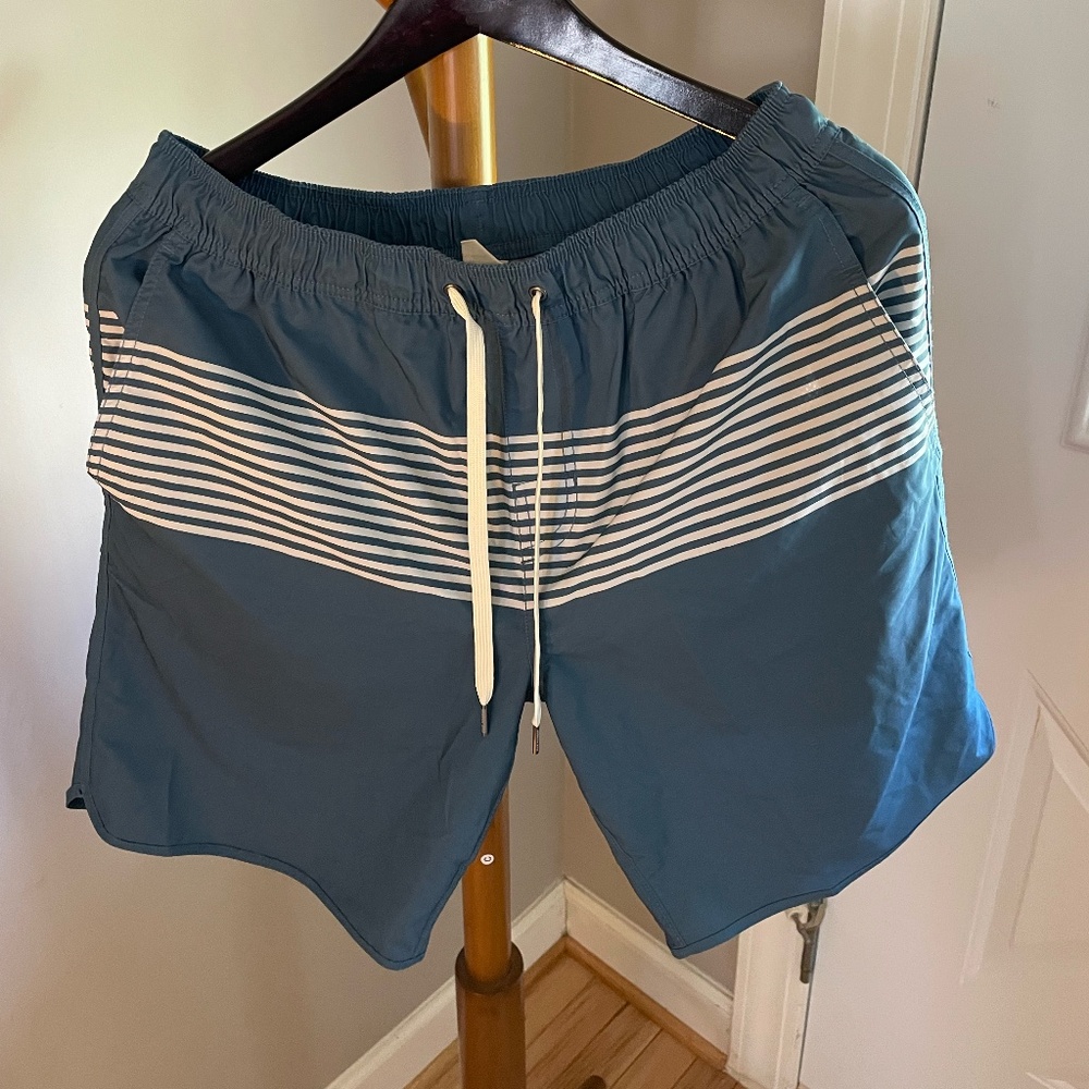 Fair Harbor The Anchor Swimming Trunks Blue with White Stripes